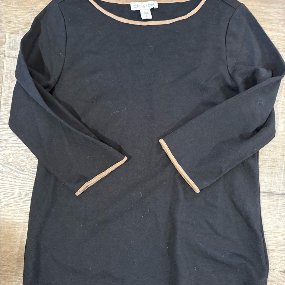 Coldwater Creek Black Top with Tan Trim